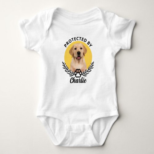 Protected by Dog Custom Photo and Dog Name Baby Bodysuit