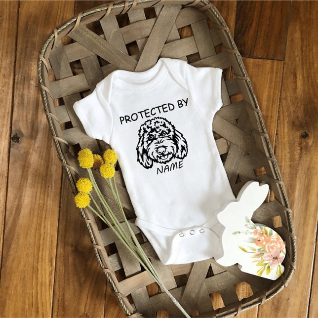 Protected By Dog Personalized baby bodysuit & dog (Creator Uploaded)