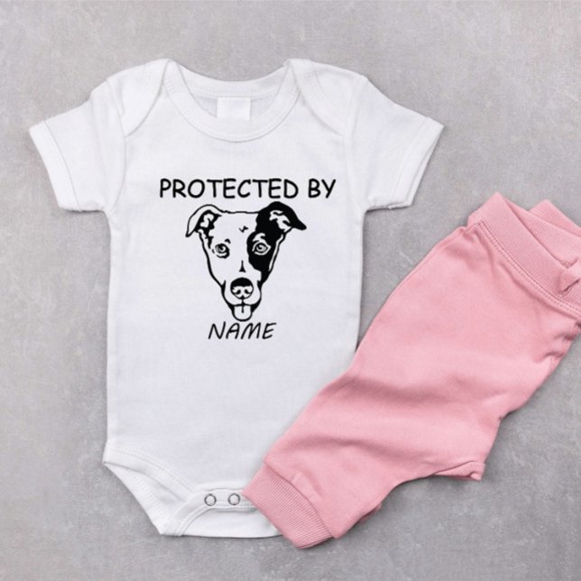 Protected By Dog Personalized baby bodysuit & dog (Creator Uploaded)