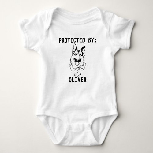 Protected By Dog  Personalized Dog Name Baby Baby Bodysuit