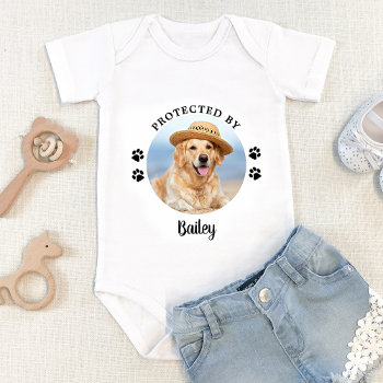Protected By Dog Personalized Photo  Baby Bodysuit by BlackDogArtJudy at Zazzle