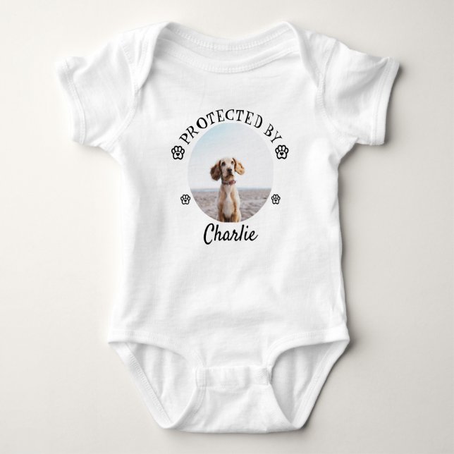 Protected By Dog Photo Baby Design Bodysuit (Front)
