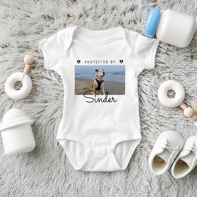 Protected By Dog Photo Personalized  Baby Bodysuit (Protected By Dog Photo Personalized Baby Bodysuit)