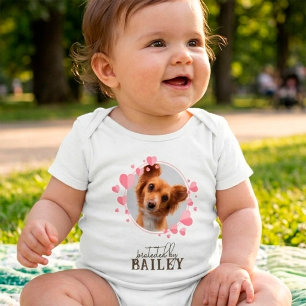 Protected by Dog Pink Hearts Personalized Photo Baby Bodysuit