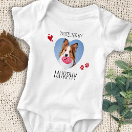 Protected By Dog Security Custom Heart Pet Photo Baby Bodysuit