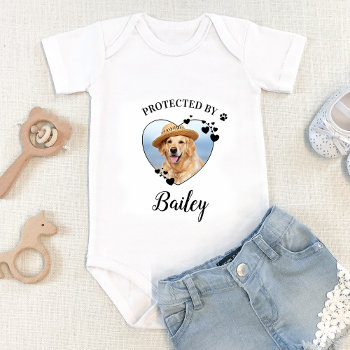 Protected By Dog Security Personalized Pet Photo Baby Bodysuit by BlackDogArtJudy at Zazzle