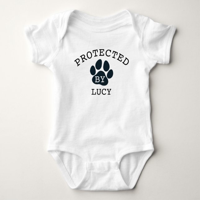 Protected by Dog Sibling Name Baby Bodysuit (Front)