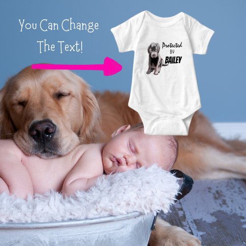 Protected By Dogs Name Watercolor Baby Bodysuit