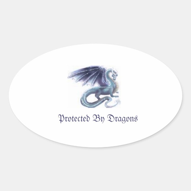 Protected by Dragons Oval Sticker (Front)
