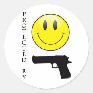 Protected by Face & Gun Classic Round Sticker