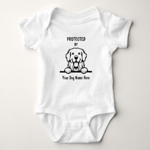 Protected by Golden Retriever Dog, Custom Dog Name Baby Bodysuit