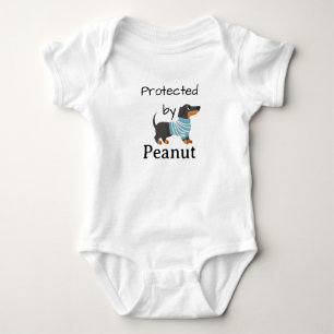 Protected By Peanut (Name) Dachshund Baby Bodysuit