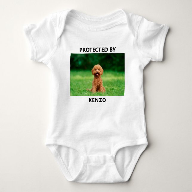 Protected By Pet Photo Funny Personalized Baby Bodysuit (Front)
