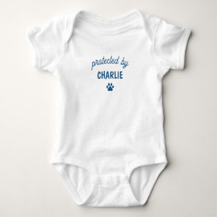Protected By Pet's Name Funny Dog Baby Bodysuit