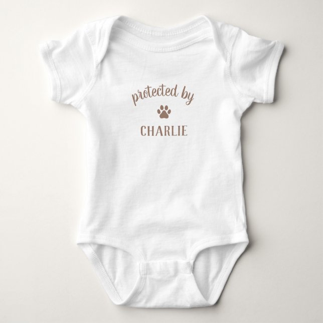 Protected By Pet's Name Funny Dog Baby Bodysuit (Front)