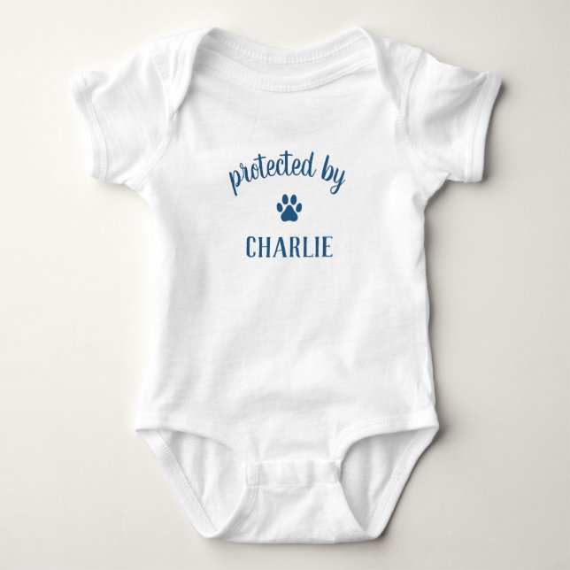Protected By Pet's Name Funny Dog Baby Bodysuit (Front)