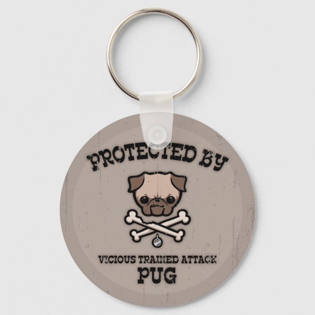Protected By Pug Keychain (Front)