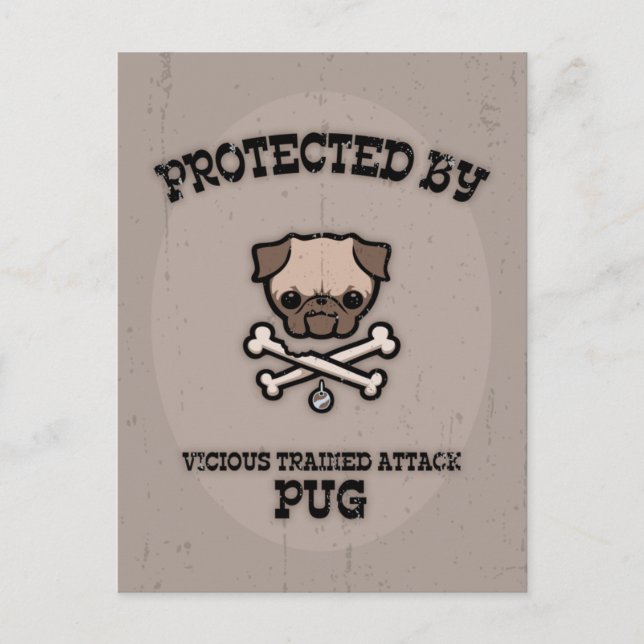 Protected By Pug Postcard (Front)