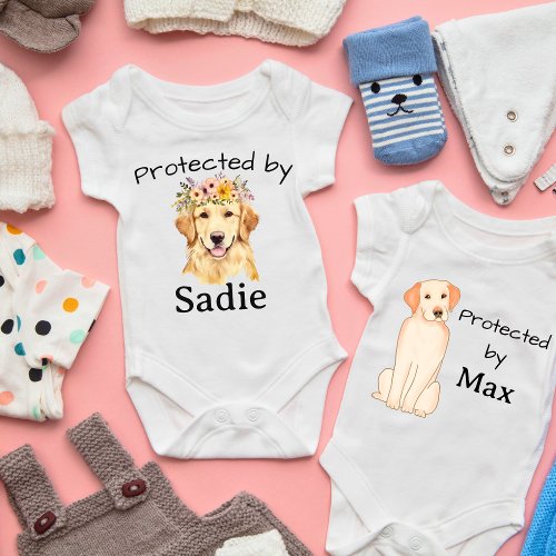 Protected By Sadie Name Golden Retriever Baby Bodysuit