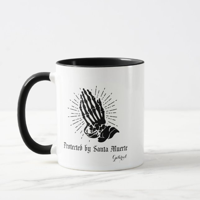Protected by Santa Muerte  Personalized Name Mug (Left)