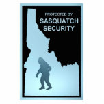 Protected By Sasquatch Security - Idaho Cutout<br><div class="desc">Features the dark silhouette of a Sasquatch (Bigfoot) on a powder blue background enclosed by the outline of Idaho along with text reading, "PROTECTED BY SASQUATCH SECURITY." Go with Sasquatch Security to safeguard your house and valuables. Unobtrusive safety - as Sasquatch are so rarely seen you will hardly know they...</div>