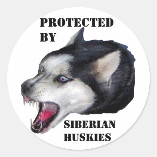 PROTECTED BY, SIBERIAN HUSKIES CLASSIC ROUND STICKER