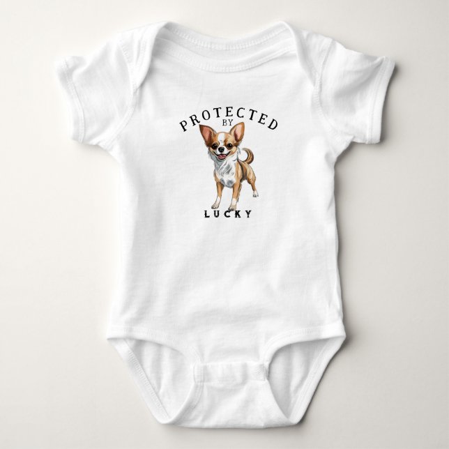 Protected By the Family Dog Baby Bodysuit (Front)