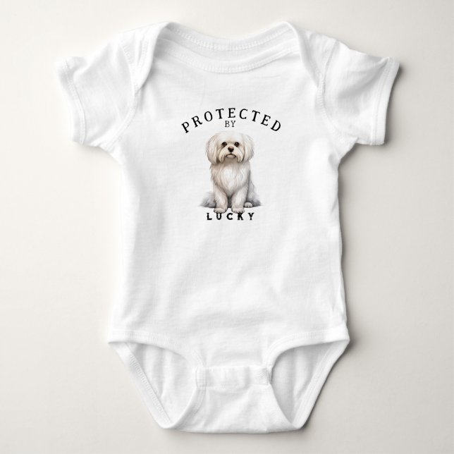 Protected By the Family Dog Baby Bodysuit (Front)