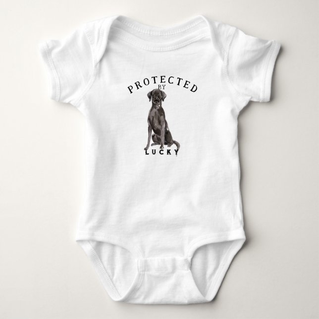 Protected By the Family Dog Baby Bodysuit (Front)