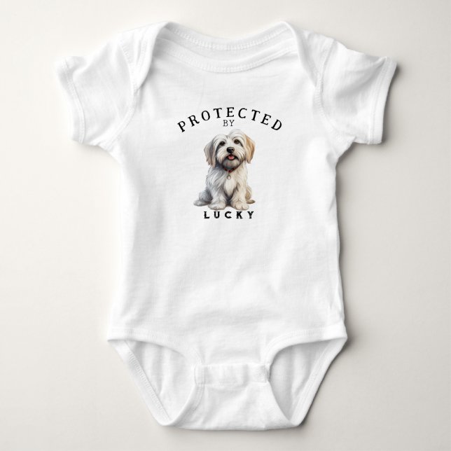 Protected By the Family Dog Baby Bodysuit (Front)