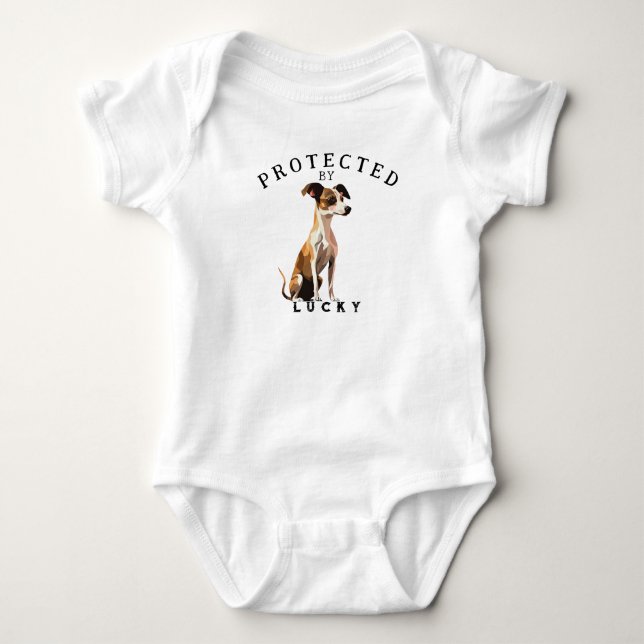 Protected By the Family Dog Baby Bodysuit (Front)
