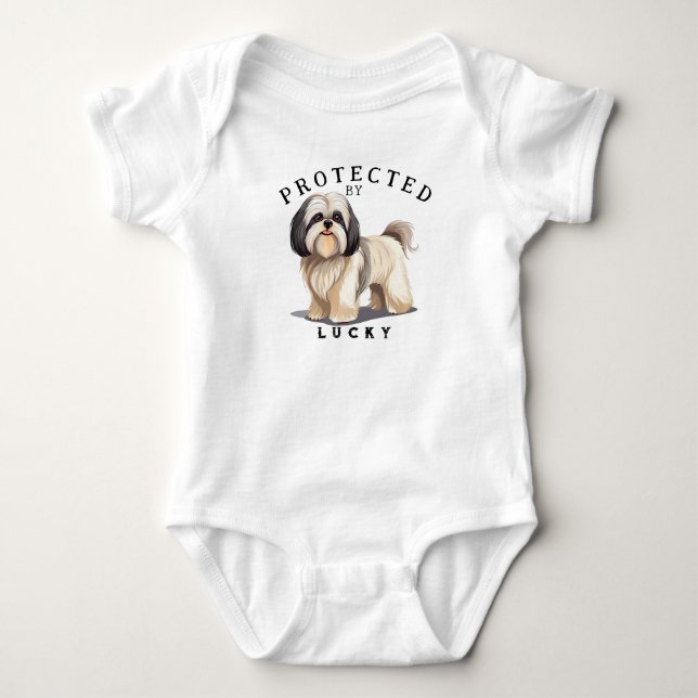 Protected By the Family Dog Baby Bodysuit (Front)
