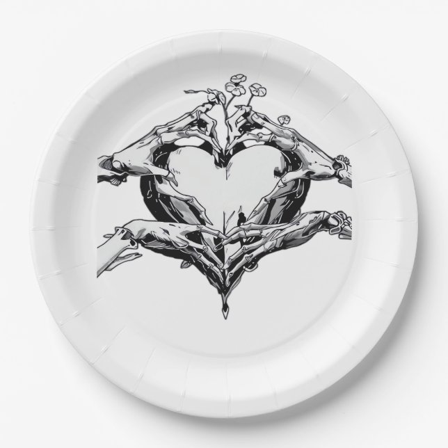 Protecting A Heart Skeleton Hand Heart Classic Paper Plates (Front)