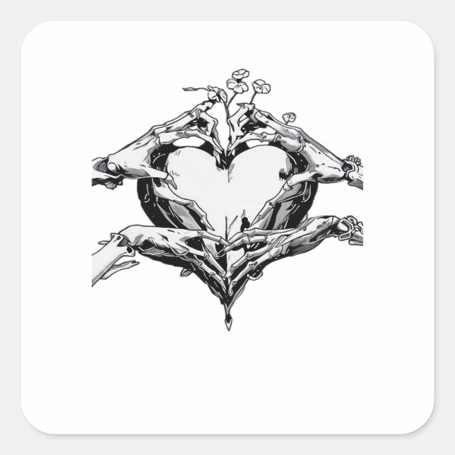 Protecting A Heart Skeleton Hand Heart Classic Square Sticker (Front)