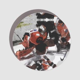 Protecting The Net-Ice Hockey  Car Magnet