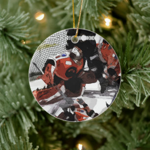 Protecting The Net-Ice Hockey  Ceramic Ornament