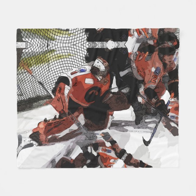 Protecting The Net-Ice Hockey Fleece Blanket (Front (Horizontal))