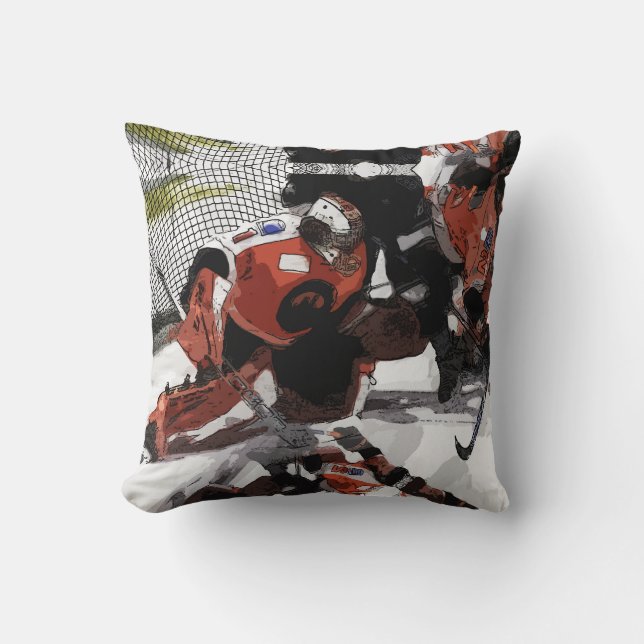 Protecting The Net-Ice Hockey   Throw Pillow (Front)
