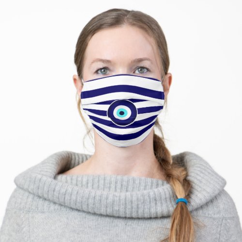 Protection from Evil Eye Greek flag stripes Adult Cloth Face Mask