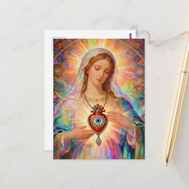  Protection From Evil Sacred Heart Of Mary Postcard (Front/Back In Situ)