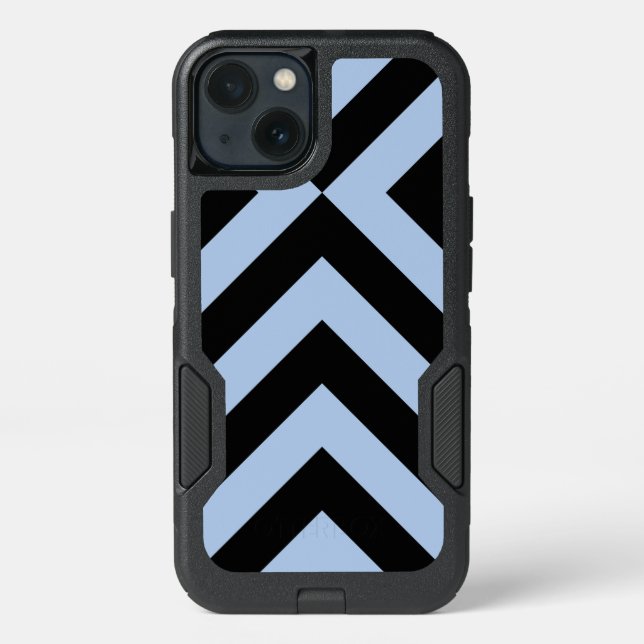 Protective Light Blue and Black Chevrons Otterbox iPhone Case (Back)