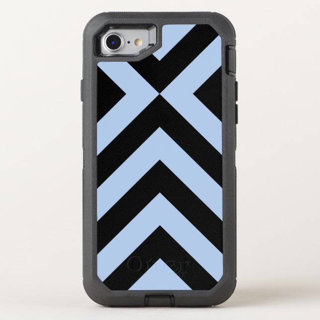 Protective Light Blue and Black Chevrons Otterbox iPhone Case (Back)