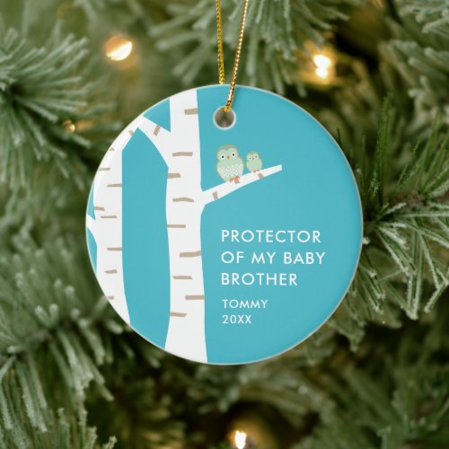 Protector Of My Baby Brother Personalized Owls Ceramic Ornament