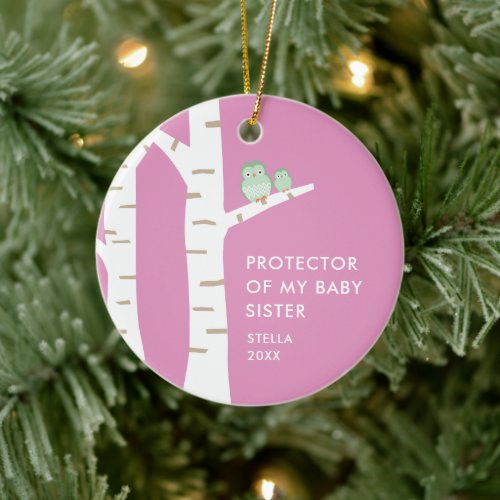 Protector Of My Baby Sister Personalized Cute Owls Ceramic Ornament