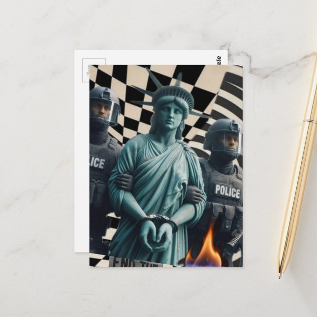 protest lady liberty arrested by police postcard (Front/Back In Situ)