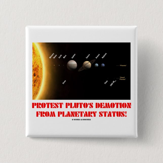 Protest Pluto's Demotion From Planetary Status! Pinback Button (Front)