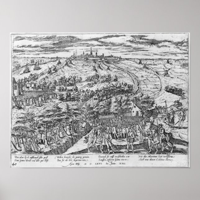 Protestants meeting in the open around Antwerp Poster (Front)