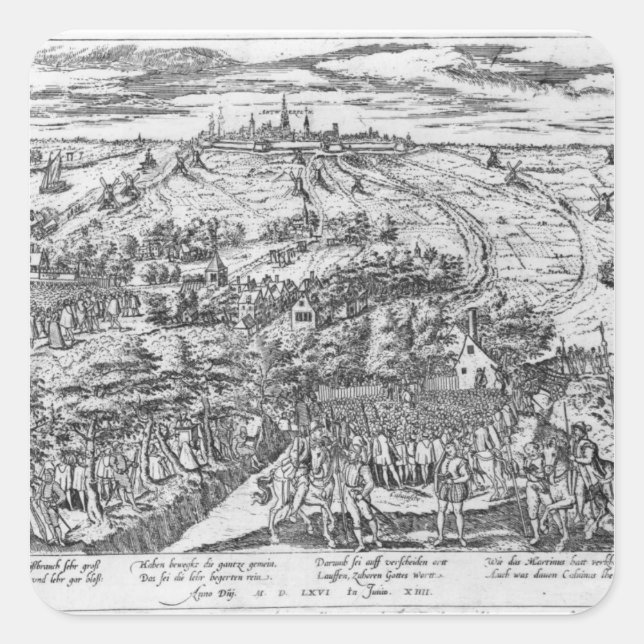 Protestants meeting in the open around Antwerp Square Sticker (Front)