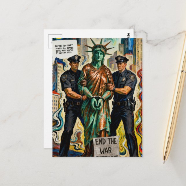 protesting lady liberty arrested by police  postcard (Front/Back In Situ)