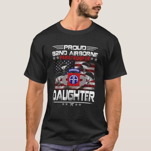Proud 82nd Airborne Paratrooper Daughter US Flag V T_Shirt